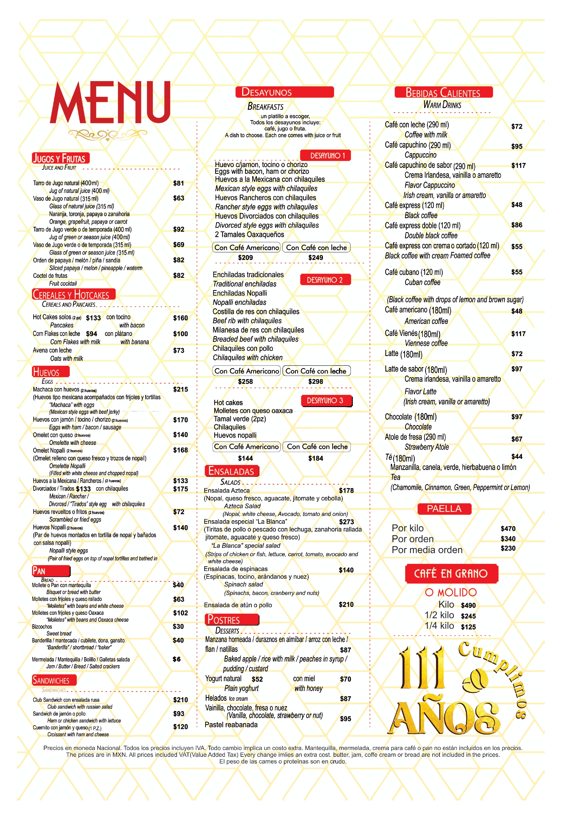 Carta 2 - Bebidas y Postres